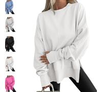 Générique 2026New Thumbhole Long Sleeve Hoodies Shirts,Fall Side Slit Pullover Top Teen Y2k Outfits, Cozy Casual Loose Slit Pullover Top Fall Outfits (White,M)