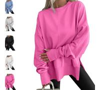 Générique 2026New Thumbhole Long Sleeve Hoodies Shirts,Fall Side Slit Pullover Top Teen Y2k Outfits, Cozy Casual Loose Slit Pullover Top Fall Outfits (Pink,S)