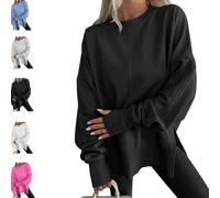 Générique 2026New Thumbhole Long Sleeve Hoodies Shirts,Fall Side Slit Pullover Top Teen Y2k Outfits, Cozy Casual Loose Slit Pullover Top Fall Outfits (Black,TG)