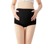 Générique 2027-Culotte de Grossesse Haute avec Soutien Abdominal Doux Respirant Côtelé Extensible Ajustable Dentelle Confortable sans Coutures Ceinture Post-Partum (Black, M)