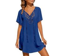 Générique 2027 de Plage en Dentelle Blanche décontractée Tunique Transparente paréo d’été légère Couvre- pour Femme (Blue, XL)