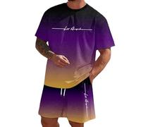 Générique 2027-Ensemble masculin deux pièces comprenant t-shirt à manches courtes et short imprimés chemise imprimée érotique et pantalon basse pour style quotidien (Purple, XXXXXXL)
