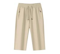 Générique 2027-Pantalon décontracté d'été avec Doublure en Soie glacée Coupe ajustée et Trois Poches zippées pour Un Confort Respirant idéal Quotidien (Beige, M)