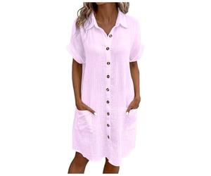 Générique 2027-Robustesse Estivale mi-Longue Unie pour Femmes Chemise à Boutons Manches Courtes Coupe décontractée Tissu Respirant Casual (Red, XXL)