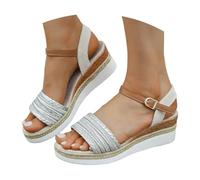 Générique 2027-Sandales compensées été chaussures décontractées talon confortable orteils découverts semelle antidérapante fermeture ajustée style urbain (Silver, 43)