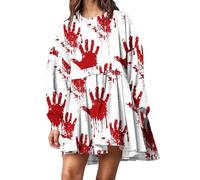 Générique 2027 Sweat à Capuche à Manches Longues et col Rond pour Femme, Haut Ample et décontracté avec Empreinte de Main sanglante, Jupe plissée irrégulière, Robe Patchwork, Grande Taille
