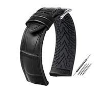 Générique 20mm 22mm 24mm Bracelet mixte cuir et silicone bracelet de remplacement homme avec boucle Pour Rolex Pour Citizen(24mm,Black pin buckle)