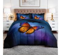 Générique 220 x 240 cm Couette Imprimée sans Housse Surréalisme Insectes Papillons Couette 4 Saisons Lavable, Douce Léger et Chaud, Édredon Réversible Motif pour Grand Lit et Couple, Bleu