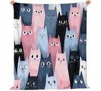 Générique 220 x 240 cm Couverture Flanelle Imprimée Stylée, Dessin Animé Abstrait Mignon Chaton Ultra Douce Couverture - Confortable pour Lit et Canapé Couleur