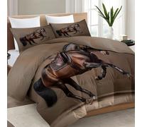 Générique 220x240 cm Couette Imprimée Réversible Animaux Chevaux sauts Châtaigne - Couette sans Housse, Micro-Duvet Gonflant 400g/m², Douceur Peau de Pêche, Literie Toutes Saisons avec Taies 65x65cm