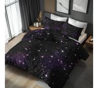 Générique 220x240 Housse de Couette Étoiles Parure de Lit - 2 Personnes, 2 Taies d'oreiller 65x65, Motif Ciel Étoilé Voie Lactée, Decoration Chambre, Microfibre Doux, Zippée - JZ189