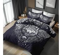 Générique 220x240 Housse de Couette Loup Parure de Lit - 2 Personnes, 2 Taies d'oreiller 65x65, Motif Art Animaux Sauvages, Decoration Chambre, Microfibre Doux, Zippée - WA303