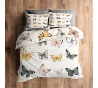 Générique 220x240 Housse de Couette Papillons Parure de Lit - 2 Personnes, 2 Taies d'oreiller 65x65, Motif Spécimen de Papillon, Decoration Chambre, Microfibre Doux, Zippée - IL756