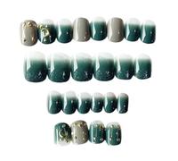 Générique 24 Pièces Faux Ongles Élégants Medium avec Pierres Décoratives Vert Foncé Manucure Complète et Amovible Accessoires pour Femmes
