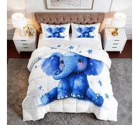 Générique 240 x 260 cm Couette Imprimée sans Housse Animaux Éléphants Étoiles Couette 4 Saisons Lavable, Douce Léger et Chaud, Édredon Réversible Motif pour Grand Lit et Couple, Bleu