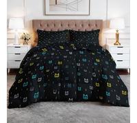 Générique 240 x 260 cm Couette Imprimée sans Housse Lumières Néon Animaux Chats Couette 4 Saisons Lavable, Douce Léger et Chaud, Édredon Réversible Motif pour Grand Lit et Couple, Noir