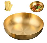 Générique 24cm Large 304 Stainless Steel Mixing Bowl, Matte Gold Finish Salad Bowls For Rice Ramen Noodles, Shallow Round Design Multi-Function Salad Bowl Kitchen Accessory