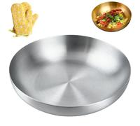 Générique 24cm Large 304 Stainless Steel Mixing Bowl, Matte Gold Finish Salad Bowls For Rice Ramen Noodles, Shallow Round Design Multi-Function Salad Bowl Kitchen Accessory