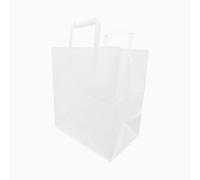 Générique 250 Sacs Cabas en Papier Kraft Blanc 26+14x30 cm avec anses Plates - Sacs de Courses Polyvalents