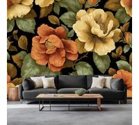 Générique 250 x 175 cm Papier Peint Panoramique Jaune Vert Style Floral Vintage Vieilli 3D Papier Peint Intisse Poster Photo Fresque Chambre Coucher Salon Grand Peinture Murale