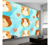 Générique 250 x 175 cmPapier Peint imprimée 3D Animaux Cobayes Cœurs Tapisserie murale Panoramique Intissé Moderne, Décoration Murale, Écologique, Pour Salon Chambre, Bleu Clair