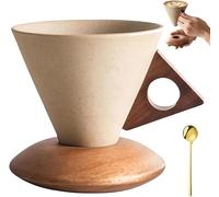 Générique 250ml Elegant Conical Coffee Cup,Retro Ceramic Coffee Mug,Creative Handmade Irregular Shape Terracotta Coffee Cup with Wooden Base,for Home, Restaurant, Party and Office Use (Style A)