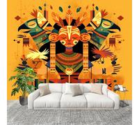Générique 250x175 cm Seamless Join Easy Install Papier Peint Photo Figurines de style tribal africain Durable Waterproof Removable Mural 200x140 Cm Jaune Papier Peint Anti-Stain Fresque Murale Grande