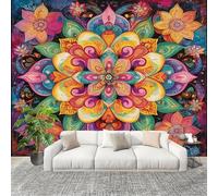 Générique 250x175 cm Seamless Join Easy Install Papier Peint Photo Fleurs Mandala Style Ethnique Durable Waterproof Removable Mural 200x140 Cm Coloré Papier Peint Anti-Stain Fresque Murale Grande