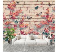 Générique 250x175 cm Seamless Join Easy Install Papier Peint Photo Mur De Briques, Papillon Et Fleur Durable Waterproof Removable Mural 200x140 Cm Rouge Papier Peint Anti-Stain Fresque Murale Grande
