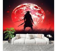 Générique 250x175 cm Seamless Join Easy Install Papier Peint Photo Style Japonais Samouraï Lune Rouge Durable Waterproof Removable Mural 200x140 Cm Rouge Papier Peint Anti-Stain Fresque Murale Grande