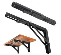 Générique 25cm 50cm Supports D'étagères Pliants Robustes | 2 Pièces Support Console Pliable, Mur Equerre Murale pour Garage,Cuisine, Bureau, Chambre, Entrepôt(Black,18in/45cm)
