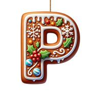 Générique 26 ornements de l'alphabet pour arbre de Noël, pendentif lettre initiale M en forme de canne à sucre avec motif de baies, mini décorations suspendues pour fête DIY (F, One Size)