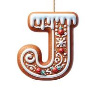 Générique 26 ornements de l'alphabet pour arbre de Noël, pendentif lettre initiale M en forme de canne à sucre avec motif de baies, mini décorations suspendues pour fête DIY (J, One Size)