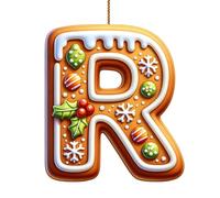 Générique 26 ornements de l'alphabet pour arbre de Noël, pendentif lettre initiale M en forme de canne à sucre avec motif de baies, mini décorations suspendues pour fête DIY (H, One Size)