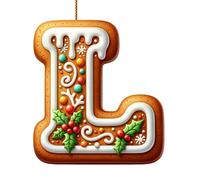 Générique 26 ornements de l'alphabet pour arbre de Noël, pendentif lettre initiale M en forme de canne à sucre avec motif de baies, mini décorations suspendues pour fête DIY (B, One Size)