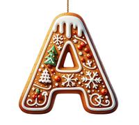 Générique 26 ornements de l'alphabet pour arbre de Noël, pendentif lettre initiale M en forme de canne à sucre avec motif de baies, mini décorations suspendues pour fête DIY (A, One Size)