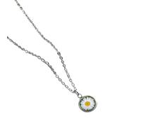 Générique 2D Flat, collier 2D Niche Fresh Daisy, Chaîne de clavicule en verre Round Time Gem, Cadeau Accessoire Léger Petit Fleur Forêt Simple et Polyvalent Pour Quotidien Quotidien