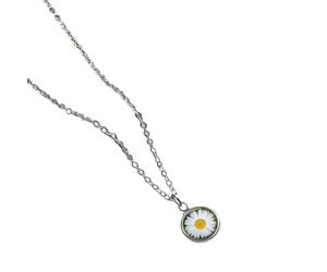 Générique 2D Flat, collier 2D Niche Fresh Daisy, Chaîne de clavicule en verre Round Time Gem, Cadeau Accessoire Léger Petit Fleur Forêt Simple et Polyvalent Pour Quotidien Quotidien