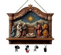 Générique 2D Flat Jesus Communion Wall Art Keychain Holder with 4 Hooks, Christian Autumn Wall Mounted Key Rack, Wooden Multifunctional Home Key Holder for Housewarming Gifts,Friends,Family