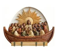 Générique 2D Flat Jesus Communion Wall Art Keychain Holder with 4 Hooks, Christian Autumn Wall Mounted Key Rack, Wooden Multifunctional Home Key Holder for Housewarming Gifts,Friends,Family