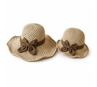 Générique 2Pack Elegant Woven Straw Sun Hat for Women with Ruffled Bow, Foldable Vacation Beach Travel Hat (Beige)