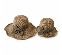 Générique 2Pack Elegant Woven Straw Sun Hat for Women with Ruffled Bow, Foldable Vacation Beach Travel Hat (Brown)