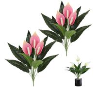 Générique 2PCS Artificial Spathiphyllum Silk Plants,Anthurium Calla Lily Artificial Flowers,Vivid Handmade Beautiful Potted Flowers Plant,for Wedding Home Garden Office Desktop Decoration