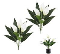 Générique 2PCS Artificial Spathiphyllum Silk Plants,Anthurium Calla Lily Artificial Flowers,Vivid Handmade Beautiful Potted Flowers Plant,for Wedding Home Garden Office Desktop Decoration