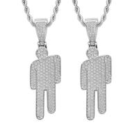 Générique 2PCS Couple Crooked Head Zircon Hipster Necklace, Hip-Hop Street Style, Diamond-Encrusted Pendant,Trendy Jewelry for Men & Women, Great Gifts for Couples & BFFs (Silver * 2)