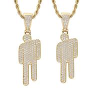 Générique 2PCS Couple Crooked Head Zircon Hipster Necklace, Hip-Hop Street Style, Diamond-Encrusted Pendant,Trendy Jewelry for Men & Women, Great Gifts for Couples & BFFs (Gold * 2)