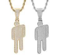 Générique 2PCS Couple Crooked Head Zircon Hipster Necklace, Hip-Hop Street Style, Diamond-Encrusted Pendant,Trendy Jewelry for Men & Women, Great Gifts for Couples & BFFs (Gold * 1 + Silver * 1)