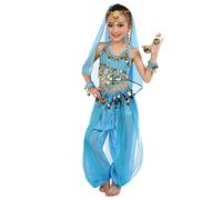Générique 2Pcs Deguisement Indienne Fille Enfant Filles Costume De Danse du Ventre Robe Orientale Haut De Danse Et Pantalon Déguisement Oriental Robe Costume (Light Blue, S)
