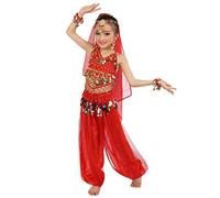 Générique 2Pcs Deguisement Indienne Fille Enfant Filles Costume De Danse du Ventre Robe Orientale Haut De Danse Et Pantalon Déguisement Oriental Robe Costume (Red, L)