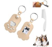 Générique 2PCS Faux Leather Paw Shaped Pet Memorial Keychain,Dog Hair Keepsake Keyring with Photo Frame,Hair Collect Key Holder (Beige-A)